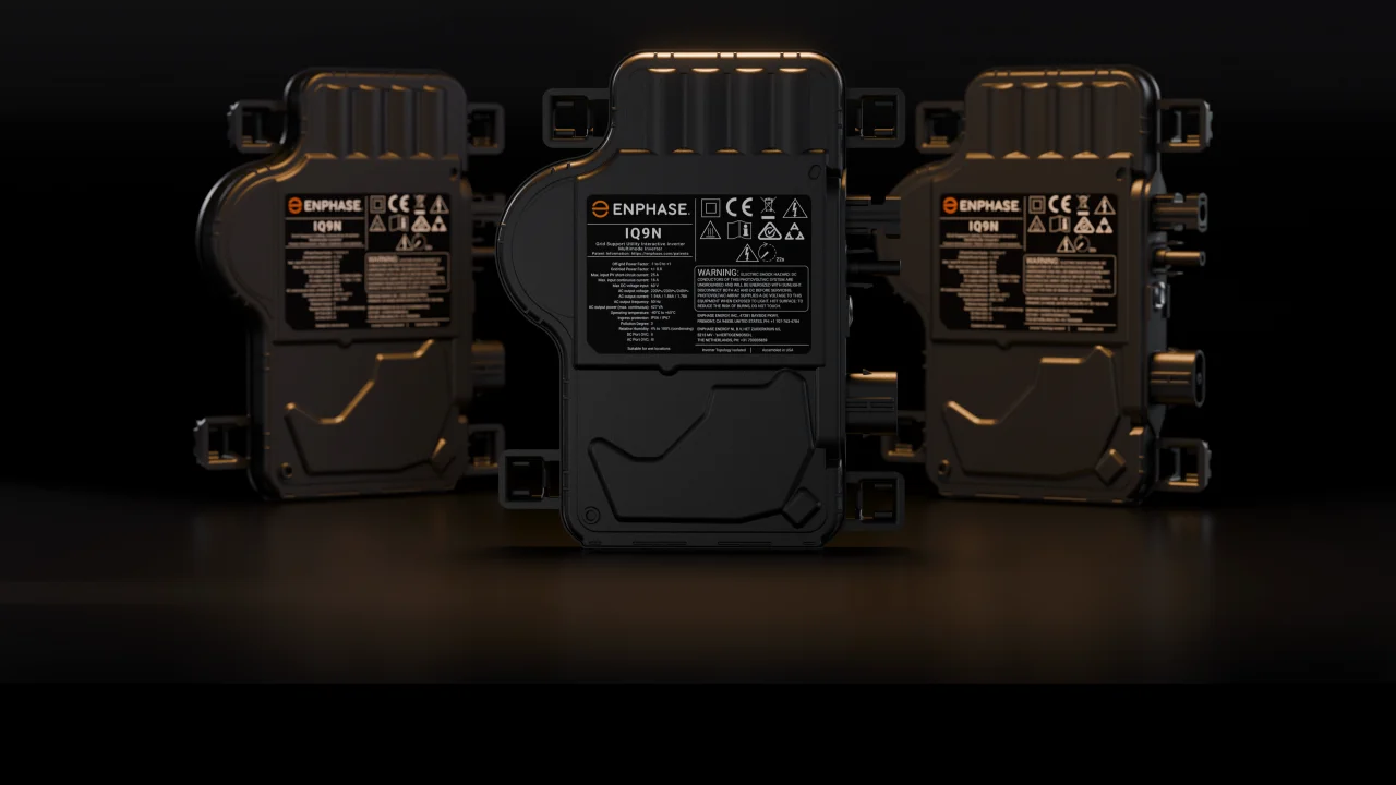 Three Enphase IQ9N microinverters, the American-made panel-level inverters ENP America installs